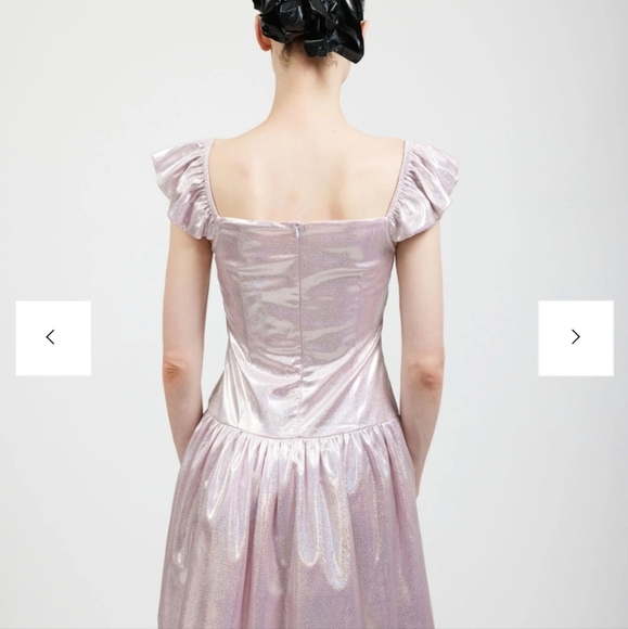 Batsheva Designer Shimmery Metallic Pink flutter sleeve sweetheart Dress size8/4 - Picture 15 of 15